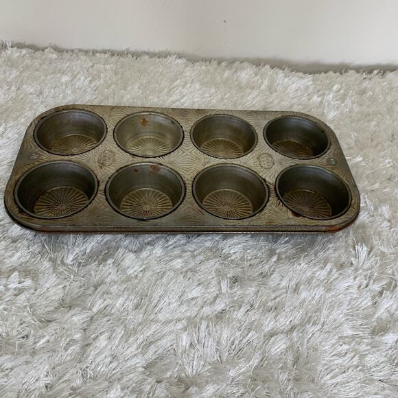 Vintage EKCO USA Ovenex Muffin Tin 8 Cup Cupcake Baking Pan StarBurst N 80 8 - Picture 1 of 5